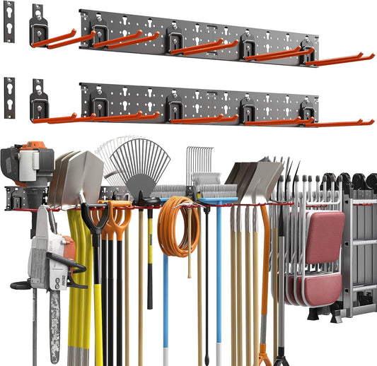 TORACK Garden Tool Organizer - Wall-Mounted Storage Rack for Shovels, Rakes, and Brooms | Durable Folding Design