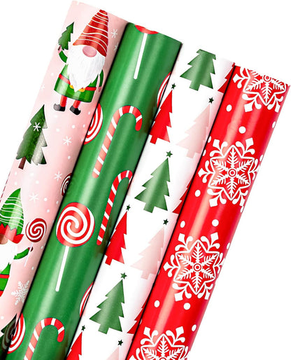 Wrapaholic Christmas Wrapping Paper Roll - Jumbo 30 Inch Gnome Elf Holiday Design | 4 Rolls, 120 Inch Each
