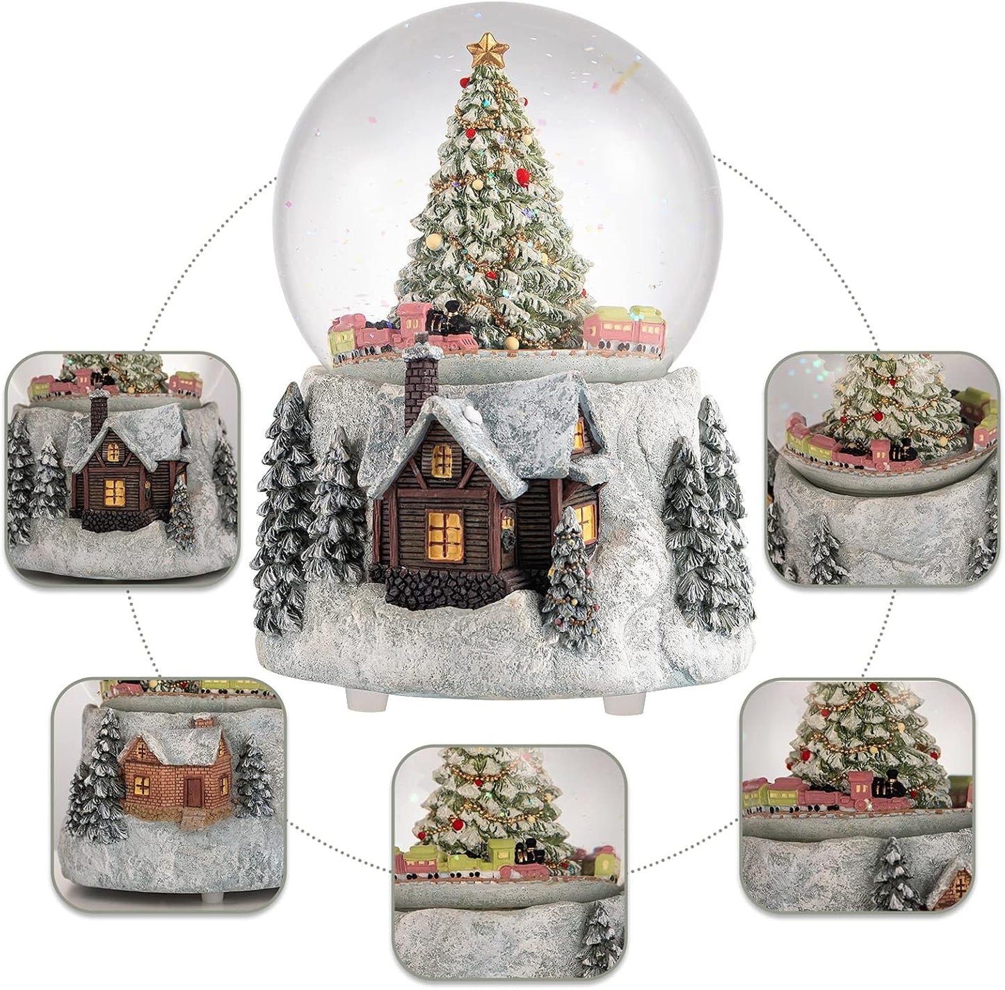 MG-7282 Automatic Revolving Train Snow Globe - Color Changing Light Effect, 4 Inches, Plays O Christmas Tree