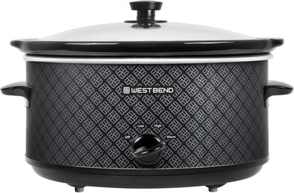 West Bend 6-Quart Slow Cooker - Manual Crockpot with Dishwasher Safe Ceramic Insert & Glass Lid | Black