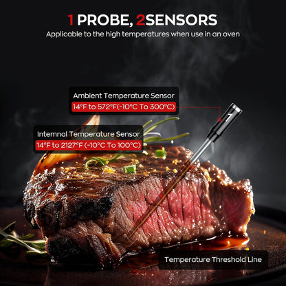 Skiennix Smart Wireless Meat Thermometer - Dual Probes, Bluetooth & WiFi, High Precision for BBQ & Grill