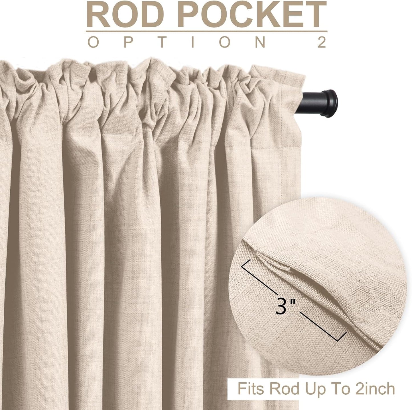 Skiennix Blackout Curtains - 100% Blackout Linen Drapes, Thermal Insulated, 50" W x 72" L, Beach Sand - 2 Panels Set