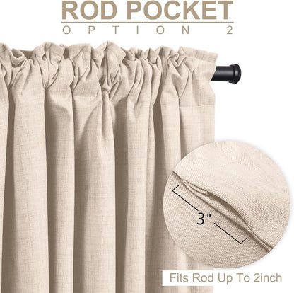 Skiennix Blackout Curtains - 100% Blackout Linen Drapes, Thermal Insulated, 50" W x 72" L, Beach Sand - 2 Panels Set