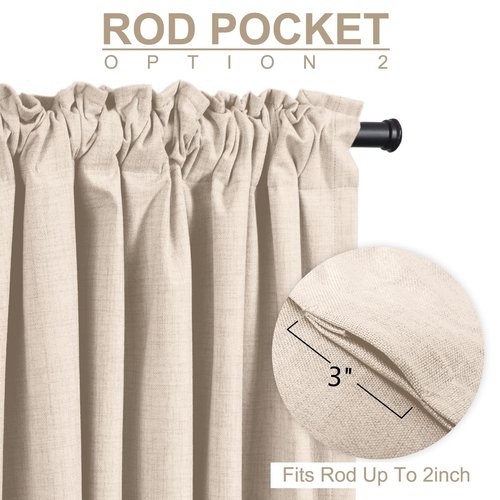 100% Blackout Shield Linen Blackout Curtains for Bedroom 108 Inches Long, Back Tab/Rod Pocket Living Room Drapes, Thermal Insulated Blackout Curtains 2 Panels Set, 50" W x 108" L, Beach Sand
