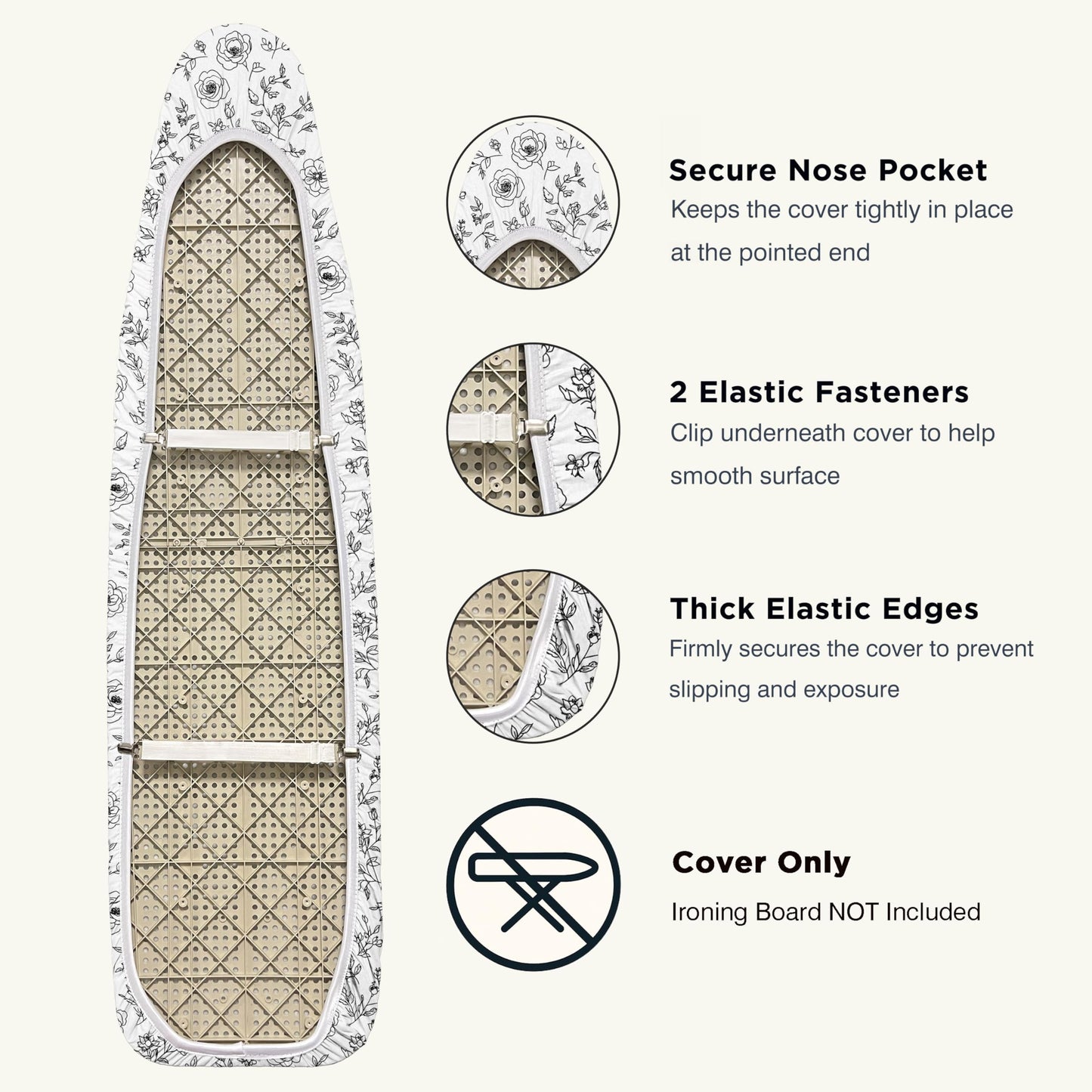 UniSimp Ironing Board Cover and Pad 15"x54" Extra Thick Natural Cotton, Scorch and Stain Resistant Padding, Standard Size Iron Board Cover with Fasteners Heavy Duty Elastic Edge, Heatproof Rose