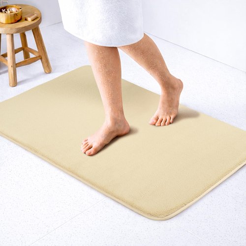 American Soft Linen 21x32 Fluffy Foamed Slip Reducer Bath Rug, Machine Washable Area Bath Mat Rugs for Bathroom, Beige