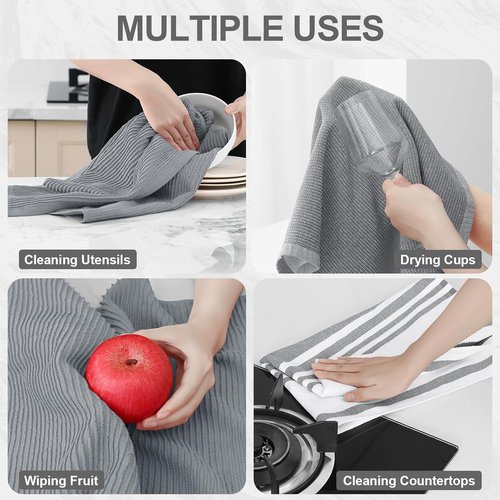 Homaxy Premium Kitchen Towels - Soft & Absorbent 380 GSM Cotton Dish Towels | 18”x28”, Grey, 6 Pack