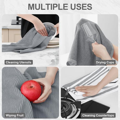 Homaxy Premium Kitchen Towels - Soft & Absorbent 380 GSM Cotton Dish Towels | 18”x28”, Grey, 6 Pack