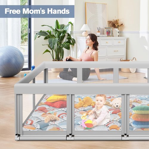 Large Baby Playpen - Sturdy Safety Play Yard with Soft Breathable Mesh & Mat | 74" x 50" Indoor/Outdoor