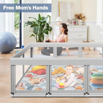 Large Baby Playpen - Sturdy Safety Play Yard with Soft Breathable Mesh & Mat | 74" x 50" Indoor/Outdoor
