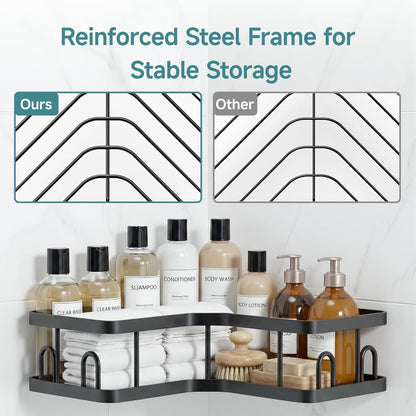 Veken Corner Shower Caddy - Rustproof Adhesive Shelves with Soap Holder | Large Capacity Bathroom Organizer - Black