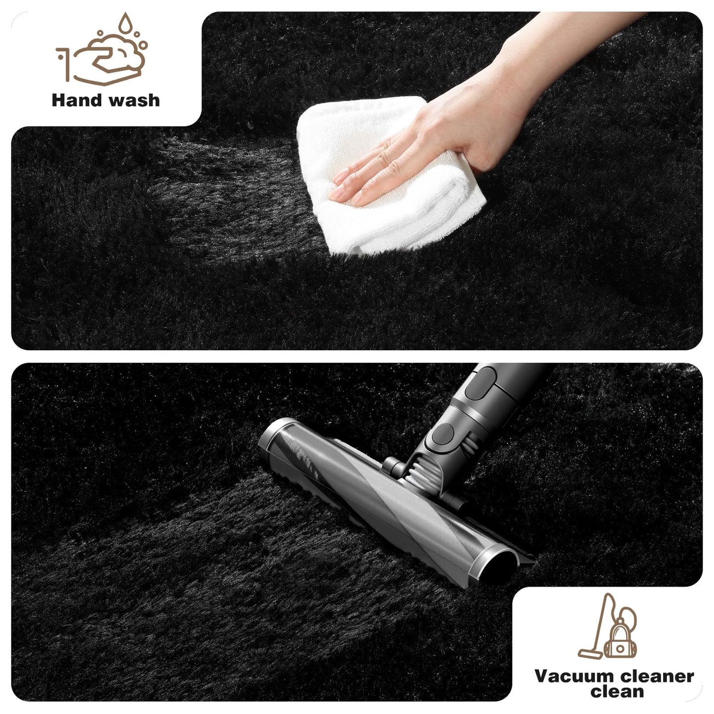 Mhyup 2x3 Black Rug for Bedroom Living Room, Fluffy Small Area Rug Soft Shag Carpet for Kids Boys and Girls Room with 4 Rugs Non-Slip Stickers Dorm Home Decor (2ft x 3ft)