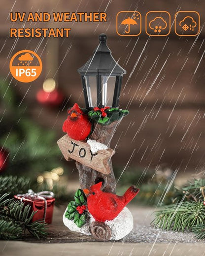 iStatue Lighted Cardinal Christmas Ornaments - 10” Resin Red Birds Lamp Post Figurine with Candle Lantern | Unique Indoor Holiday Decor Gift