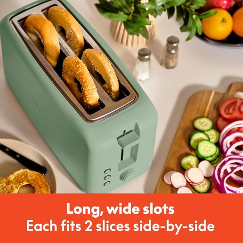 Bella 4-Slice Slim Toaster - 10” Long Slot with 6 Shade Settings, Reheat & Cancel Functions | Seaglass Color