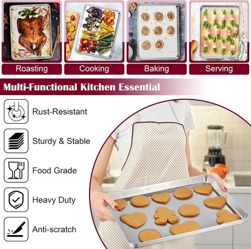 E-far Baking Sheet Set - Stainless Steel Cookie Pans with Cooling Racks | Non-Toxic & Heavy Duty, 16 x 12 Inch