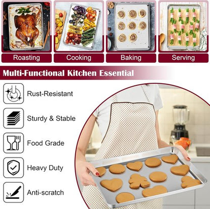 E-far Baking Sheet Set - Stainless Steel Cookie Pans with Cooling Racks | Non-Toxic & Heavy Duty, 16 x 12 Inch