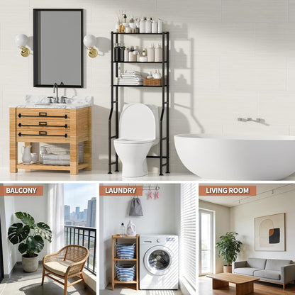 Skiennix 3-Tier Over The Toilet Storage - Freestanding Metal Bathroom Shelves | Space Saver in Black