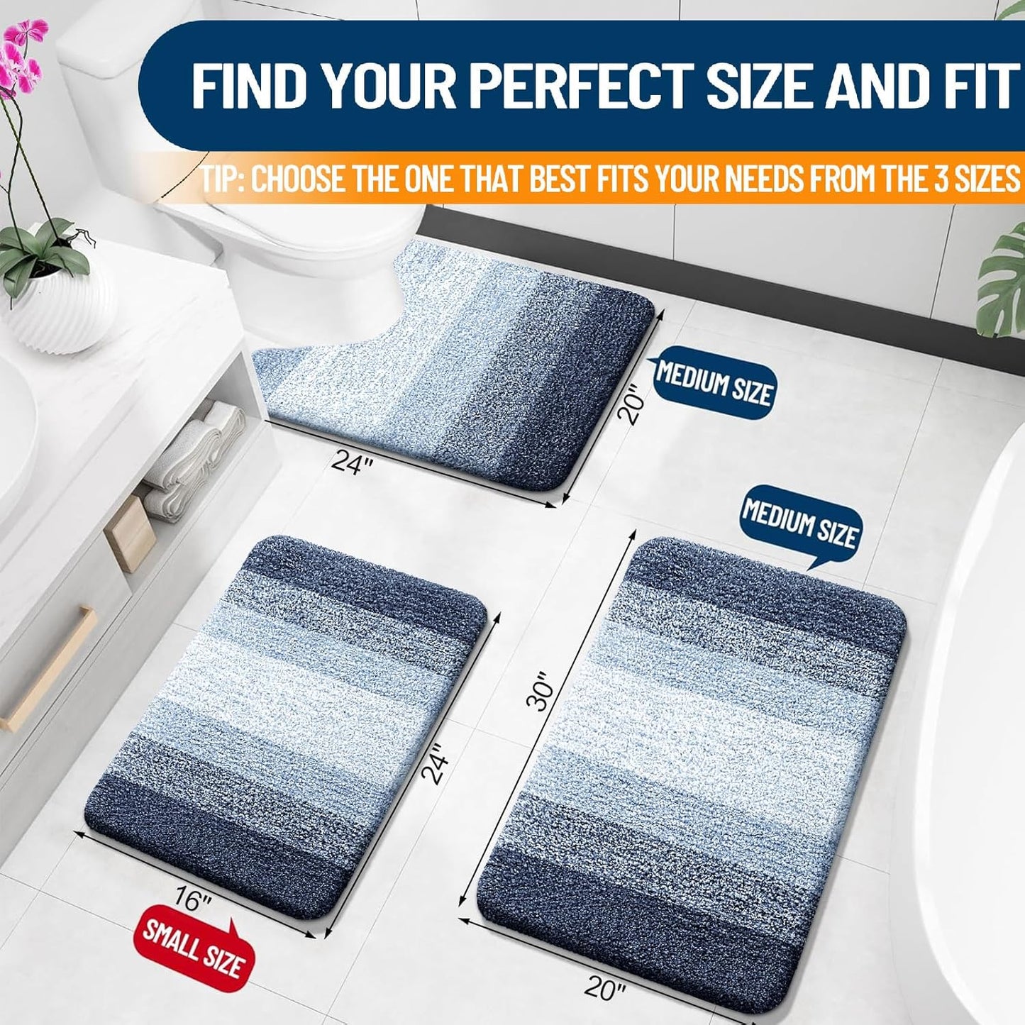 OLANLY Bathroom Rugs - Extra Soft Microfiber Mat with Rubber Backing | Quick Dry, Machine Washable, 24x16 Navy Blue