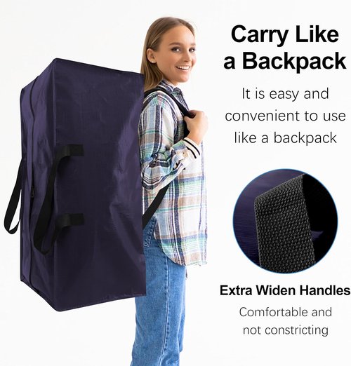Heavy Duty Extra Large Moving Bags by [Brand Name] - 6 Pack with Backpack Straps & Strong Zippers | Space-Saving Storage Totes (40 Gal, Blue)