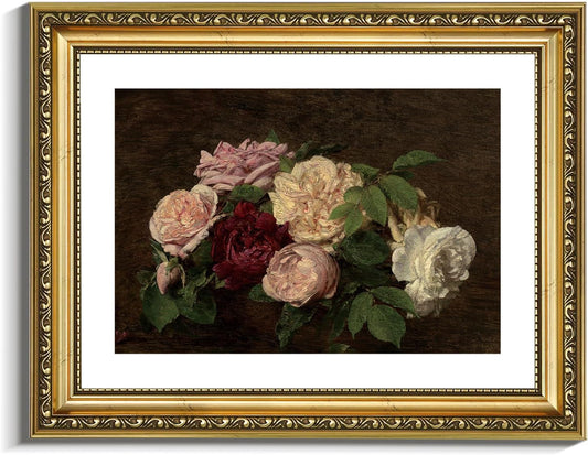 VIYYIEA Gold Framed Wall Art - Vintage Botanical Rose Canvas Print for Home Decor | 11x14in