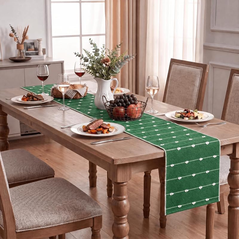 Artoid Mode Green Rustic Cotton Table Runner 12x72 Inch – Farmhouse Christmas Decor, Variation: Green 1+12" x 72"