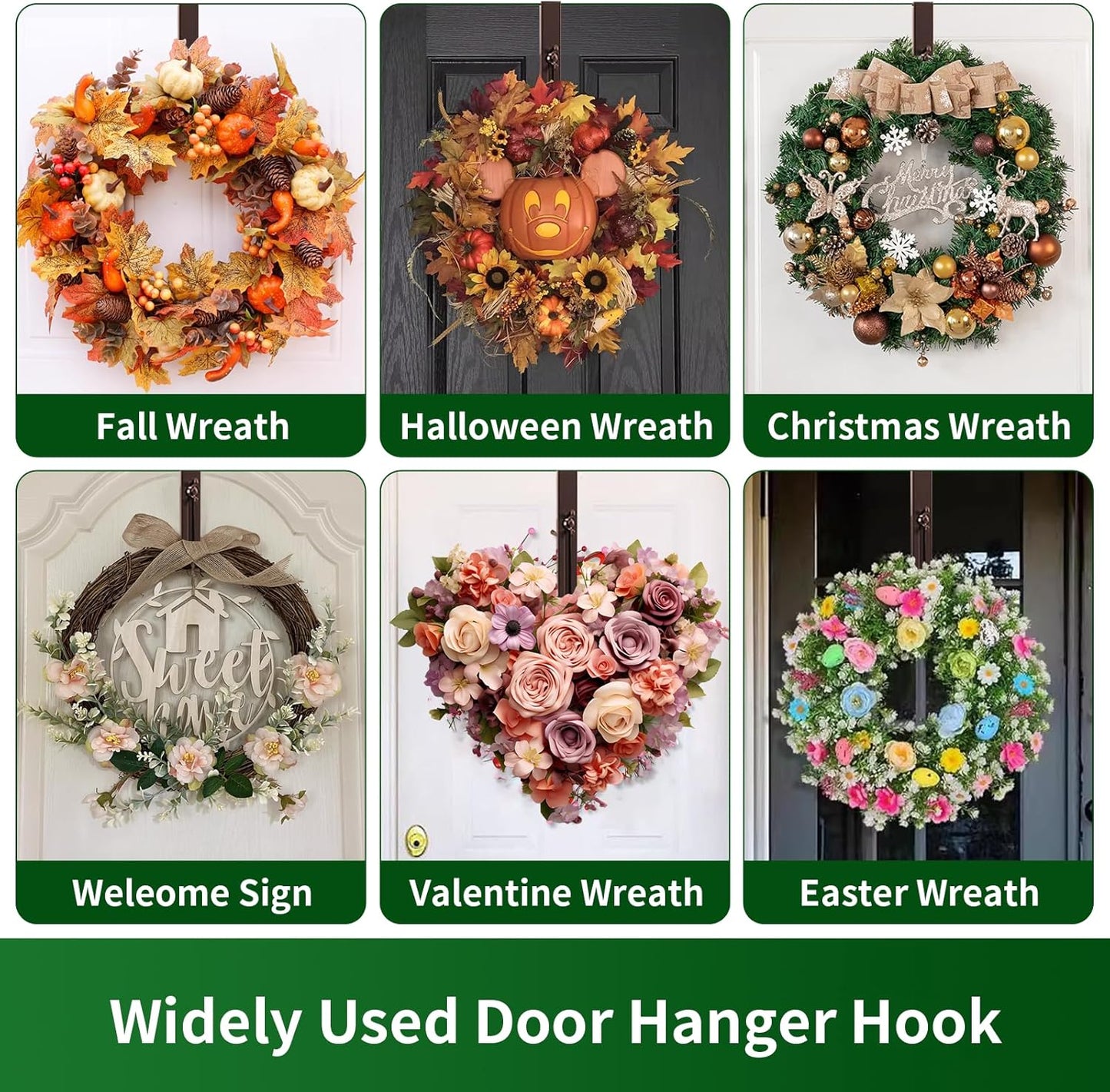 Skiennix Adjustable Metal Wreath Hanger - Holds Up to 20lbs | 12-20" Over The Door Hook for All Seasons (Bronze)
