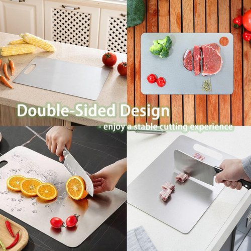 100% Pure Cut Titanium Cutting Board, Food-Grade Purecut Titanium Cutting Boards for Kitchen Dishwasher Safe, Double-Sided Chopping Board for Fruit, Meat & Vegetable (L, 12.6" x 8.6")