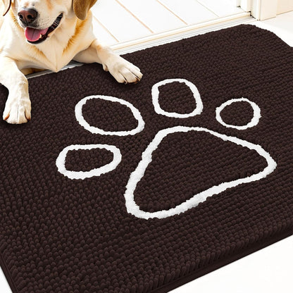 OLANLY Dog Door Mat - Absorbent Non-Slip Mud Mat for Paws | 32x20, Quick Dry Chenille, Brown