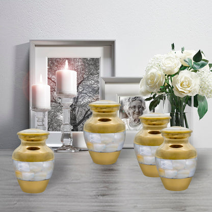 Trupoint Memorials Small Urns for Human Ashes Keepsake, Mother of Pearl Decorative Mini Cremation Urn for Adult Men & Women, Set of 4, Gold