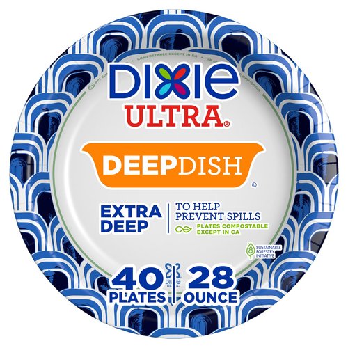 Dixie Ultra, Deep Dish Paper Plates, 28 Oz, 40 Count, Heavy Duty, Microwave-Safe, Soak-Proof, Cut Resistant, Disposable Plates For Heavy, Messy Meals
