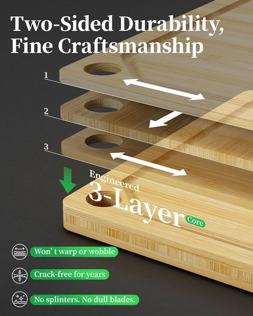 **Skiennix Kitchen Cutting Board Set - 3-Piece Wooden Boards with Juice Groove & Handles | Natural Finish**