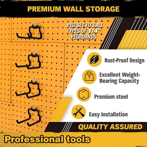 ELEAD 4-Piece Pegboard Hooks Set - Durable Organizer Accessories for 1/4" Pegboard | Ideal for Garage & Kitchen