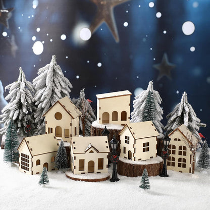 Pinkunn 19-Piece DIY Christmas Village Set - Mini Wooden Houses for Winter Decor | Perfect for Tabletop Display