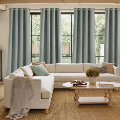 NICETOWN Sage Green Blackout Curtains - 63-Inch Faux Linen Privacy Panels for Living Room & Kitchen | 2 Grommet Top Panels