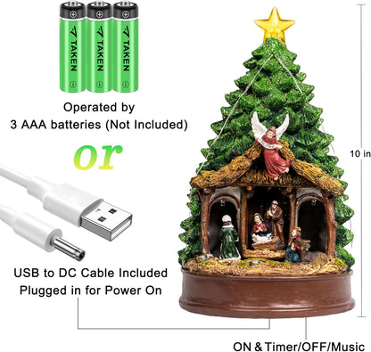 Regine Switzerland Christmas Tree Nativity Scene - Lighted & Animated Angel Family Figurines | Musical Silent Night Decor