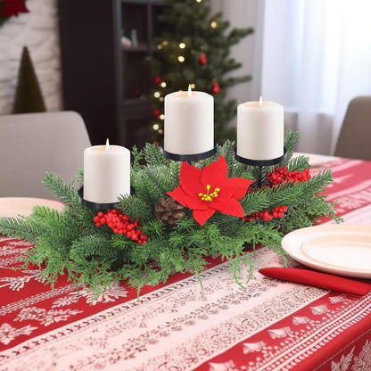 Regine Switzerland Christmas Advent Wreath Candle Holder - Elegant Table Centerpiece with 3 Holders, Red Berries & Pinecones