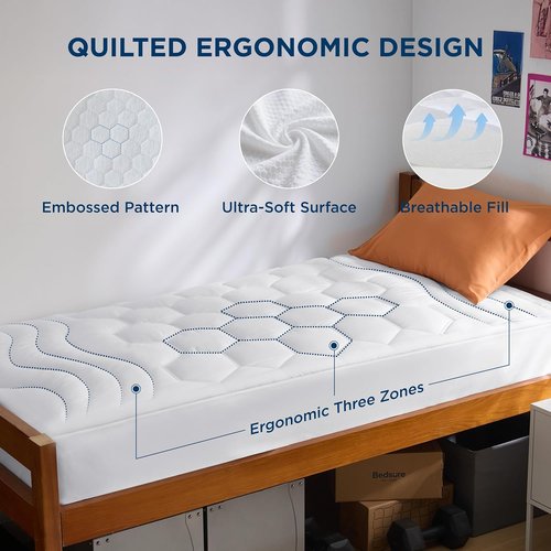 Bedsure Twin XL Mattress Pad - Soft Quilted Mattress Topper for College Dorms | Washable, 39x80 Inches, White