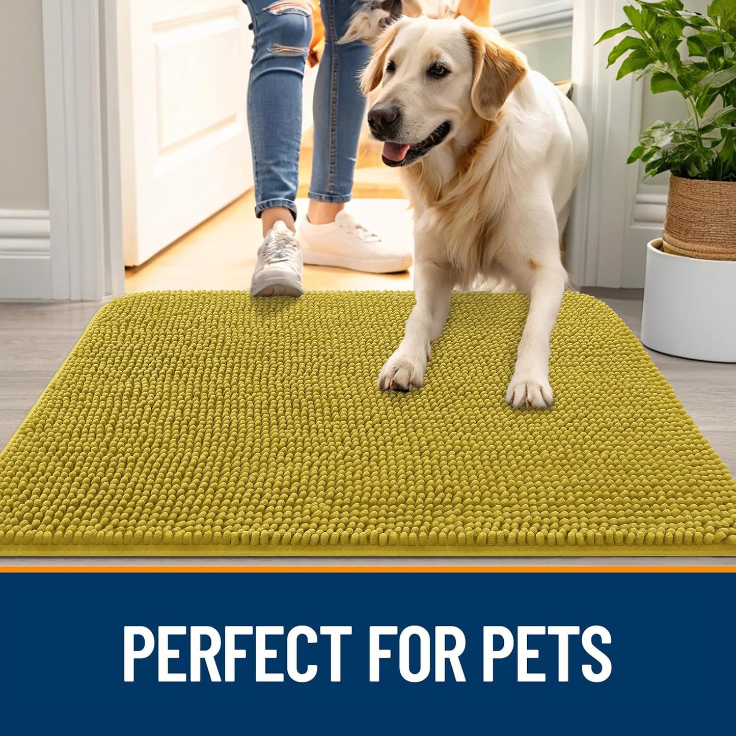 OLANLY Dog Door Mat - Absorbent Non-Slip Mud Mat for Muddy Paws | 36x24 Mustard Yellow Indoor Carpet