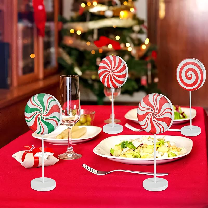 6-Piece Wooden Christmas Candy Cane Sign Set – Farmhouse Tiered Tray Topper Decor
