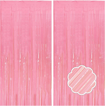 Skiennix Pastel Pink Streamers - Foil Fringe Curtains for Birthday & Party Decor | 2 Pack