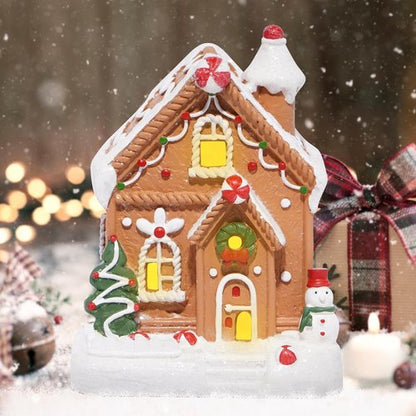 Hodao Gingerbread House Decoration - Handmade Polyresin Xmas Figurine for Winter Decor | Brown