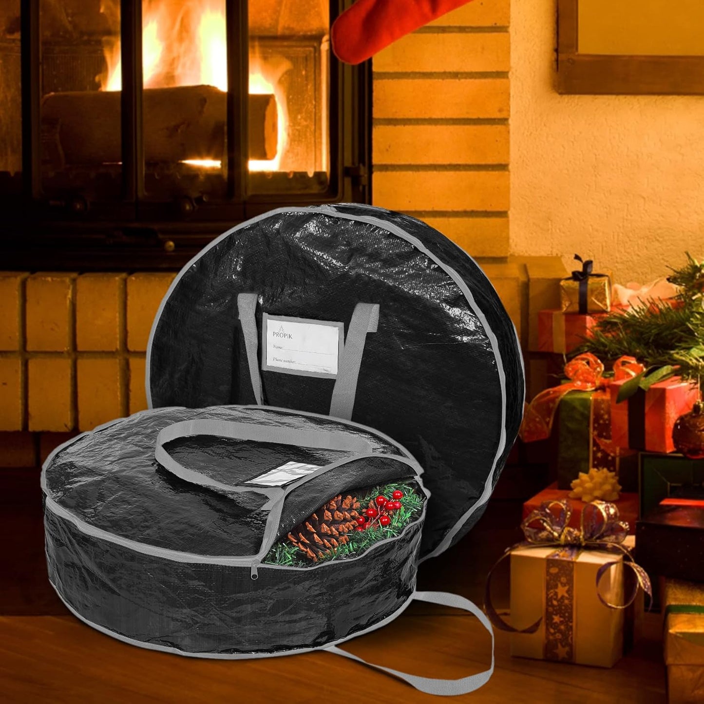 ProPik Christmas Wreath Storage Bag - Durable 30" Holiday Container with Heavy Duty Handles | 2 Pack (Black)