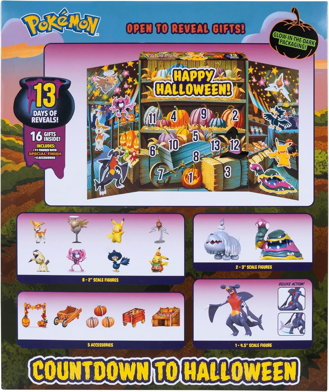 Pokemon Halloween Calendar 2025 - 11 Battle Figures & 5 Chipboard Accessories Included