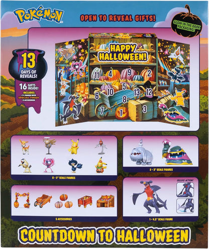 Pokemon Halloween Calendar 2025 - 11 Battle Figures & 5 Chipboard Accessories Included