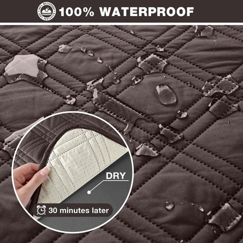 TAOCOCO 100% Waterproof Recliner Sofa Cover Non Slip Couch Cover for 3 Seat Reclining Sofa, Split Reclining Couch Covers 3-Piece with Straps, Washable Sofa Slipcover for Kids Pets(3 Seater, Chocolate)