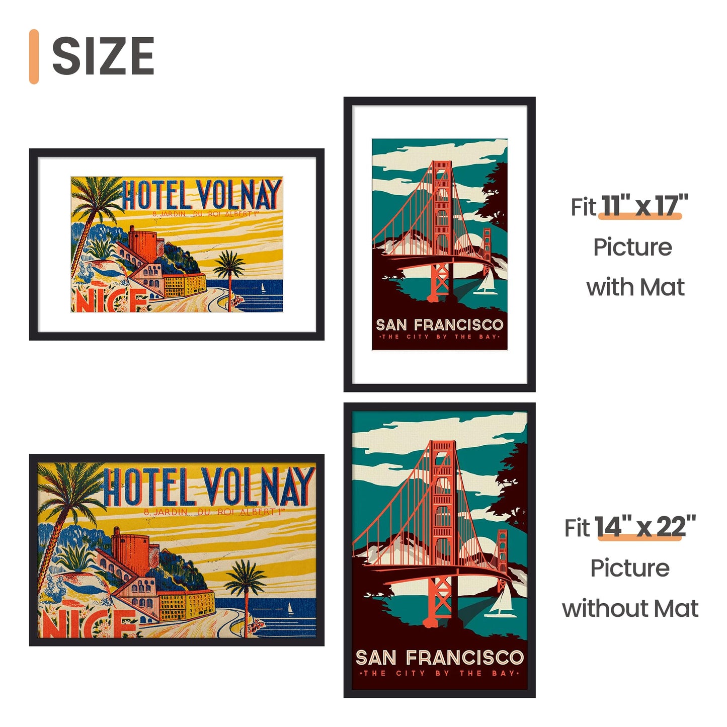 upsimples 14x22 Picture Frame, Display Pictures 11x17 with Mat or 14 x 22 Without, Wall Hanging Newspaper Frames, Black, 1 Pack