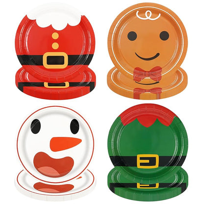 48-Pack 9inch Disposable Christmas Plates - Red & Green Santa Theme, 4 Styles