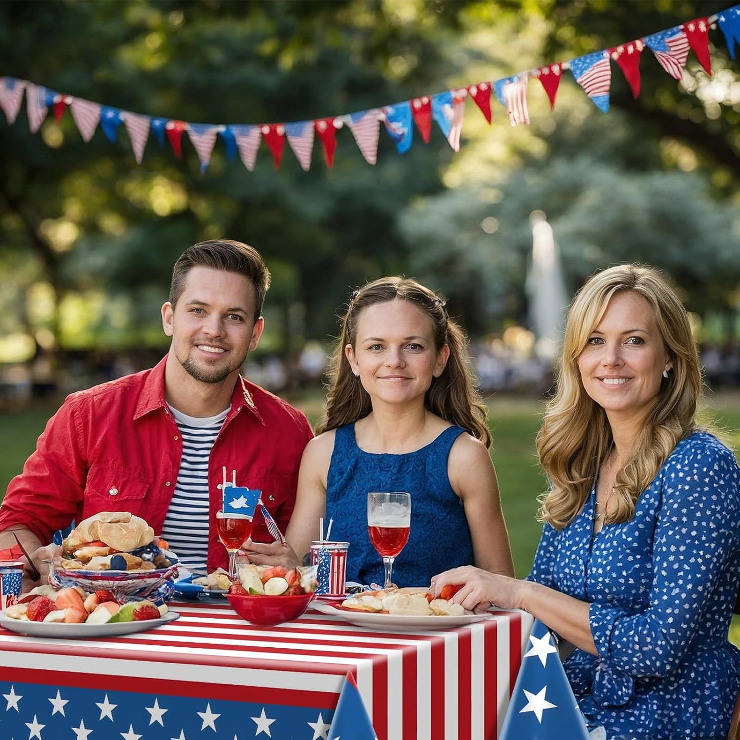 Patriotic Plastic Tablecloth by [Brand Name] - 3-Piece American Flag Design | 54 x 108 Inch Disposable Rectangle for 4th of July & Memorial Day