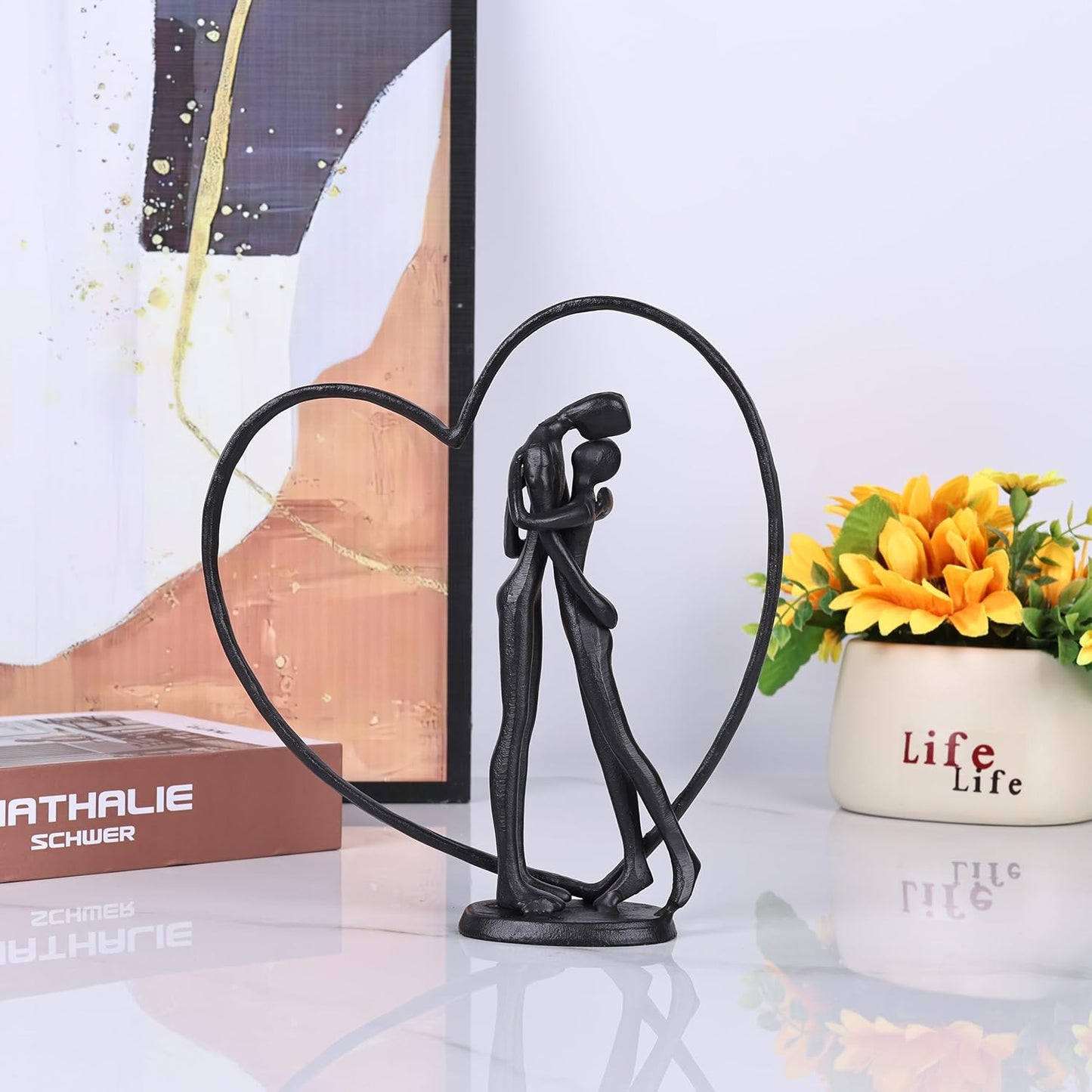 Suruim Iron Couple Statue - Romantic Heart Sculpture Gift for Her | Perfect Anniversary & Valentine's Day Present