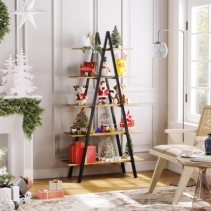 YOUDENOVA A-Shaped Ladder Bookshelf, Black Christmas Village Display
